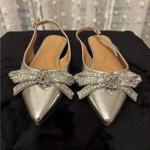 BCBGeneration Silver Embellished Slingback Flats